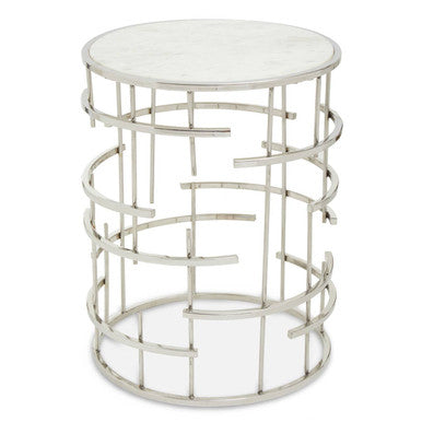White Round Marble Top Side Table with Silver Open Frame Metal Base