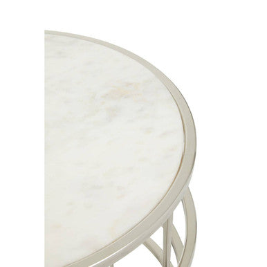White Round Marble Top Side Table with Silver Open Frame Metal Base