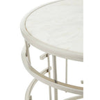 White Round Marble Top Side Table with Silver Open Frame Metal Base