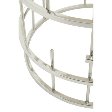 White Round Marble Top Side Table with Silver Open Frame Metal Base