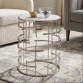 White Round Marble Top Side Table with Silver Open Frame Metal Base