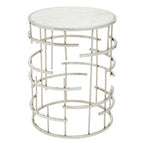 White Round Marble Top Side Table with Silver Open Frame Metal Base