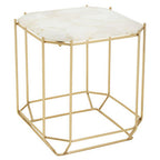 White Quartz Side Table with Gold Finish Base
