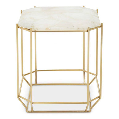 White Quartz Side Table with Gold Finish Base