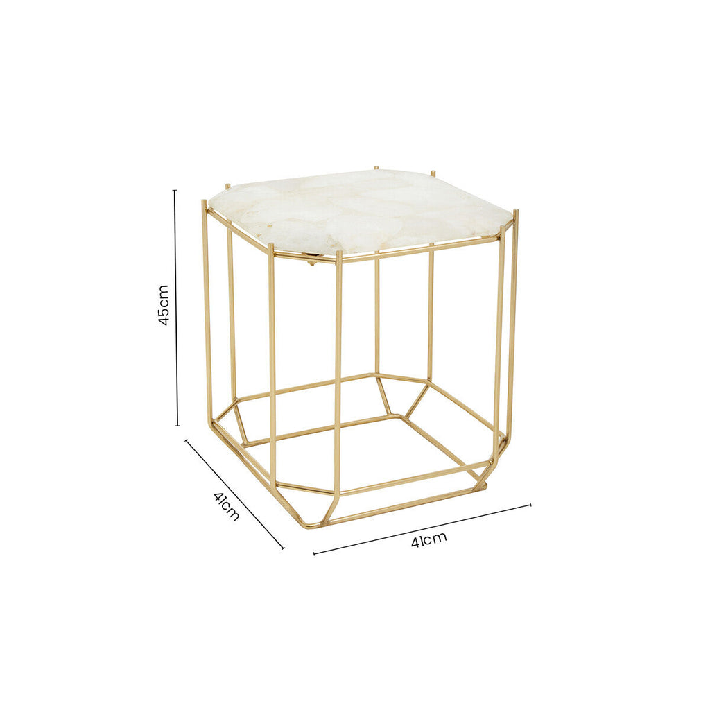 White Quartz Side Table with Gold Finish Base