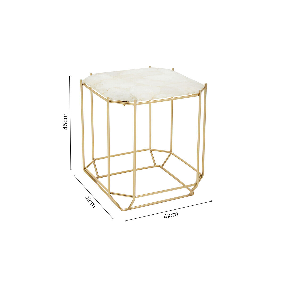 White Quartz Side Table with Gold Finish Base