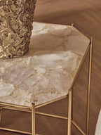 White Quartz Side Table with Gold Finish Base