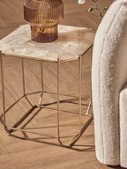 White Quartz Side Table with Gold Finish Base
