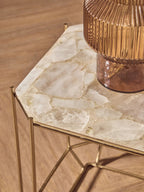 White Quartz Side Table with Gold Finish Base