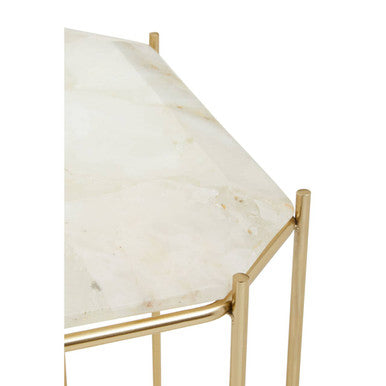 White Quartz Side Table with Gold Finish Base