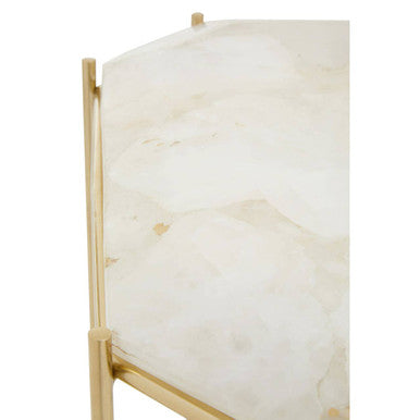 White Quartz Side Table with Gold Finish Base