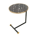 Black Marble Effect Glass Top Side Table with Gold Rim and Gold Feet