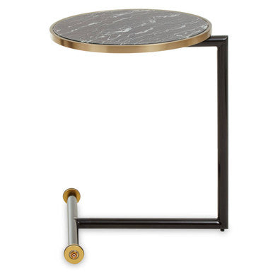 Black Marble Effect Glass Top Side Table with Gold Rim and Gold Feet