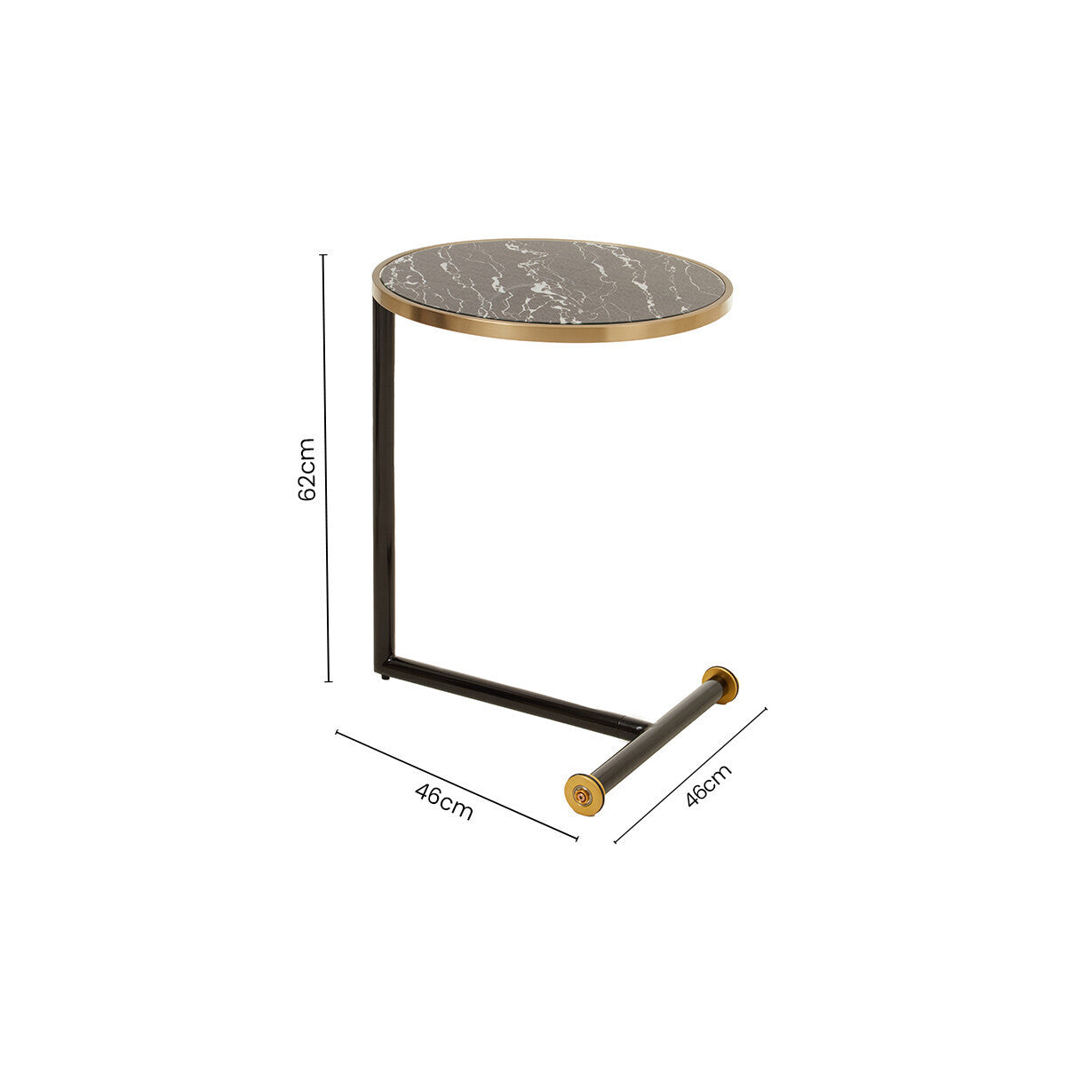 Black Marble Effect Glass Top Side Table with Gold Rim and Gold Feet