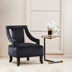 Black Marble Effect Glass Top Side Table with Gold Rim and Gold Feet
