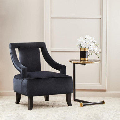 Black Marble Effect Glass Top Side Table with Gold Rim and Gold Feet