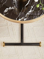 Black Marble Effect Glass Top Side Table with Gold Rim and Gold Feet