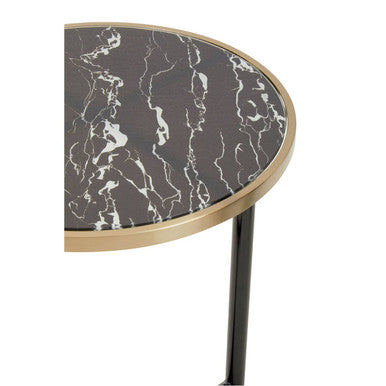 Black Marble Effect Glass Top Side Table with Gold Rim and Gold Feet