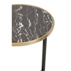 Black Marble Effect Glass Top Side Table with Gold Rim and Gold Feet