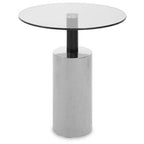 Clear Glass Top Side Table with Silver Steel Base and Black Column