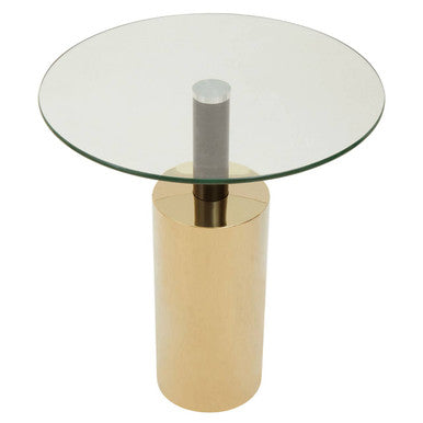 Clear Glass Top Side Table with Gold Steel Base and Black Centre Support