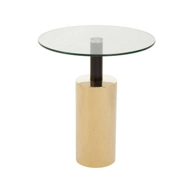 Clear Glass Top Side Table with Gold Steel Base and Black Centre Support