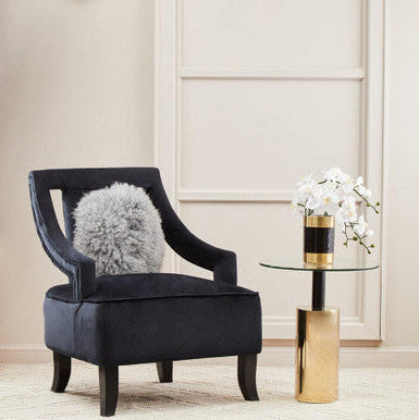 Clear Glass Top Side Table with Gold Steel Base and Black Centre Support