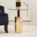 Clear Glass Top Side Table with Gold Steel Base and Black Centre Support