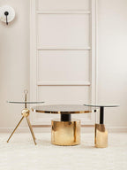 Clear Glass Top Side Table with Gold Steel Base and Black Centre Support