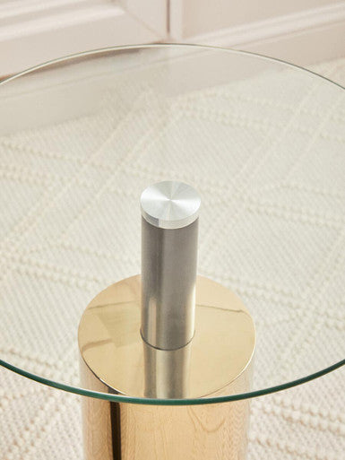 Clear Glass Top Side Table with Gold Steel Base and Black Centre Support