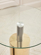 Clear Glass Top Side Table with Gold Steel Base and Black Centre Support