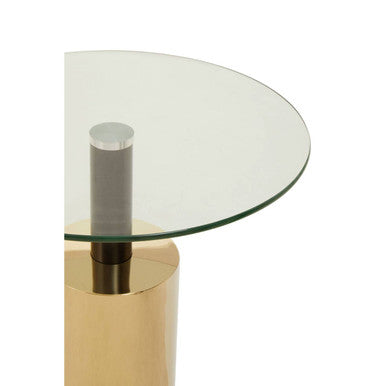 Clear Glass Top Side Table with Gold Steel Base and Black Centre Support