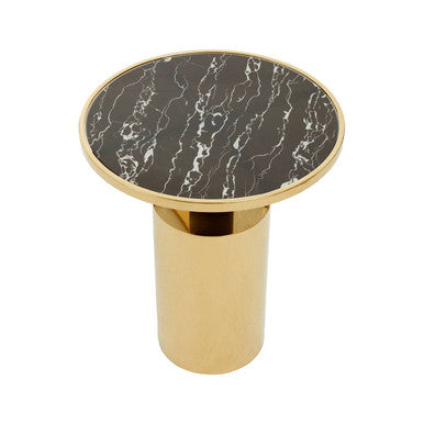 Black Marble Effect Glass Top Side Table with Gold Finished Base
