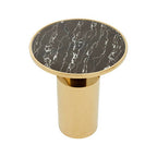 Black Marble Effect Glass Top Side Table with Gold Finished Base