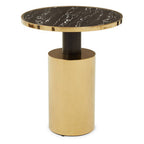 Black Marble Effect Glass Top Side Table with Gold Finished Base