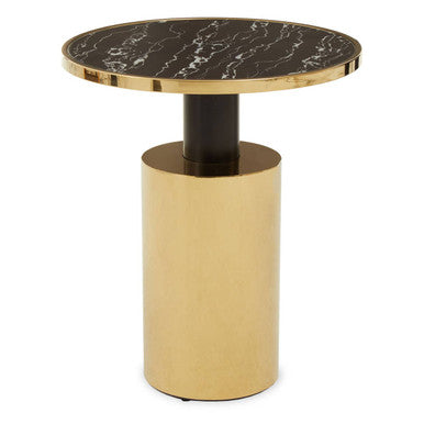 Black Marble Effect Glass Top Side Table with Gold Finished Base
