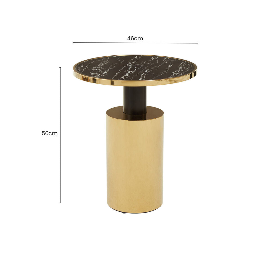 Black Marble Effect Glass Top Side Table with Gold Finished Base