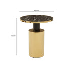 Black Marble Effect Glass Top Side Table with Gold Finished Base