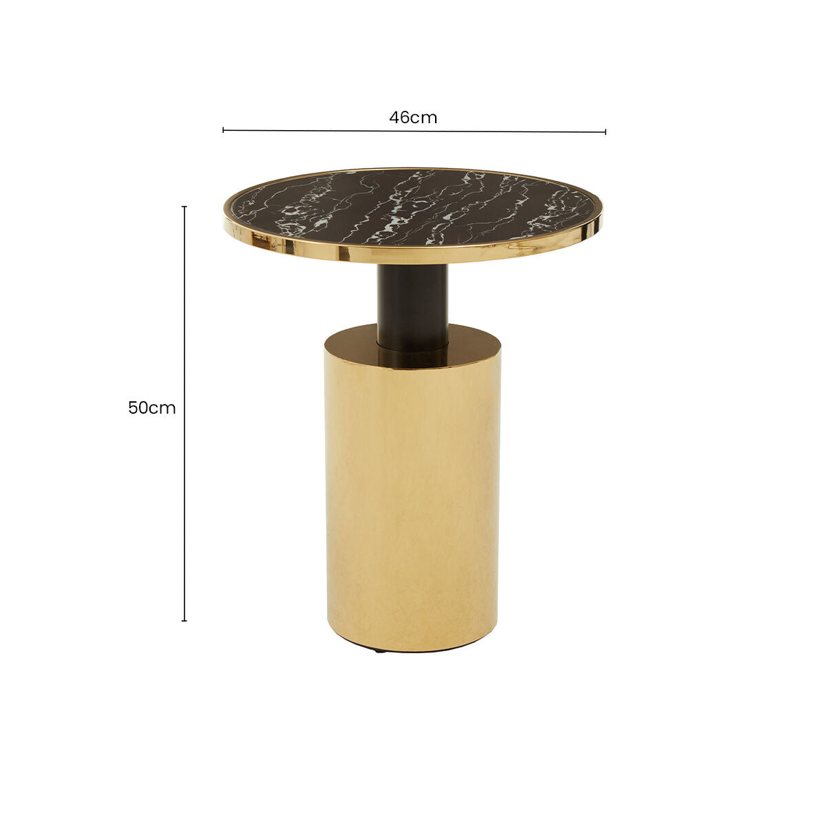 Black Marble Effect Glass Top Side Table with Gold Finished Base