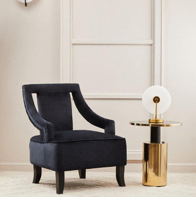 Black Marble Effect Glass Top Side Table with Gold Finished Base