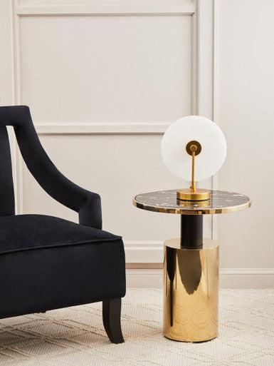 Black Marble Effect Glass Top Side Table with Gold Finished Base