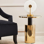 Black Marble Effect Glass Top Side Table with Gold Finished Base