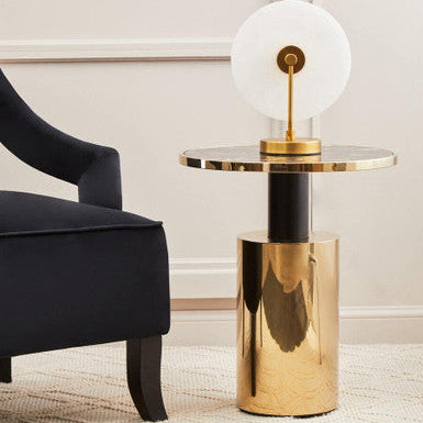 Black Marble Effect Glass Top Side Table with Gold Finished Base