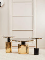 Black Marble Effect Glass Top Side Table with Gold Finished Base