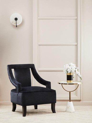 White Glass Top Side Table with Gold Metal Column and White Marble Base
