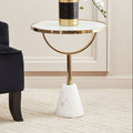 White Glass Top Side Table with Gold Metal Column and White Marble Base