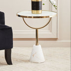 White Glass Top Side Table with Gold Metal Column and White Marble Base