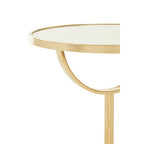 White Glass Top Side Table with Gold Metal Column and White Marble Base