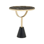 Black Glass Top Side Table with Gold Metal Column and Black Marble Base