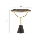 Black Glass Top Side Table with Gold Metal Column and Black Marble Base